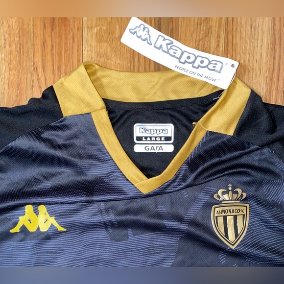 AS Monaco Kappa 2023/2024 Away Jersey Black Gold Large NWT #29 Balogun - Picture 5 of 8